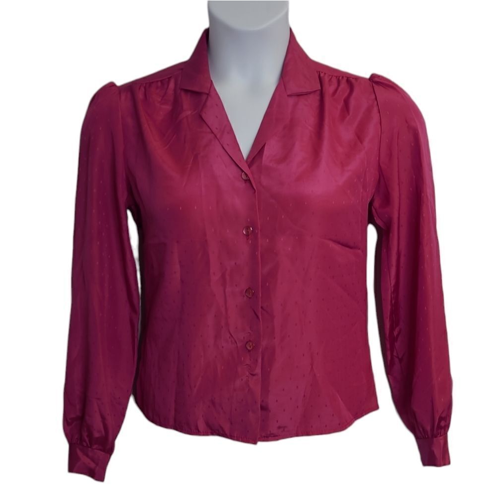 VINTAGE 90s magenta raspberry polka-dot button up‎ barbiecore blouse S